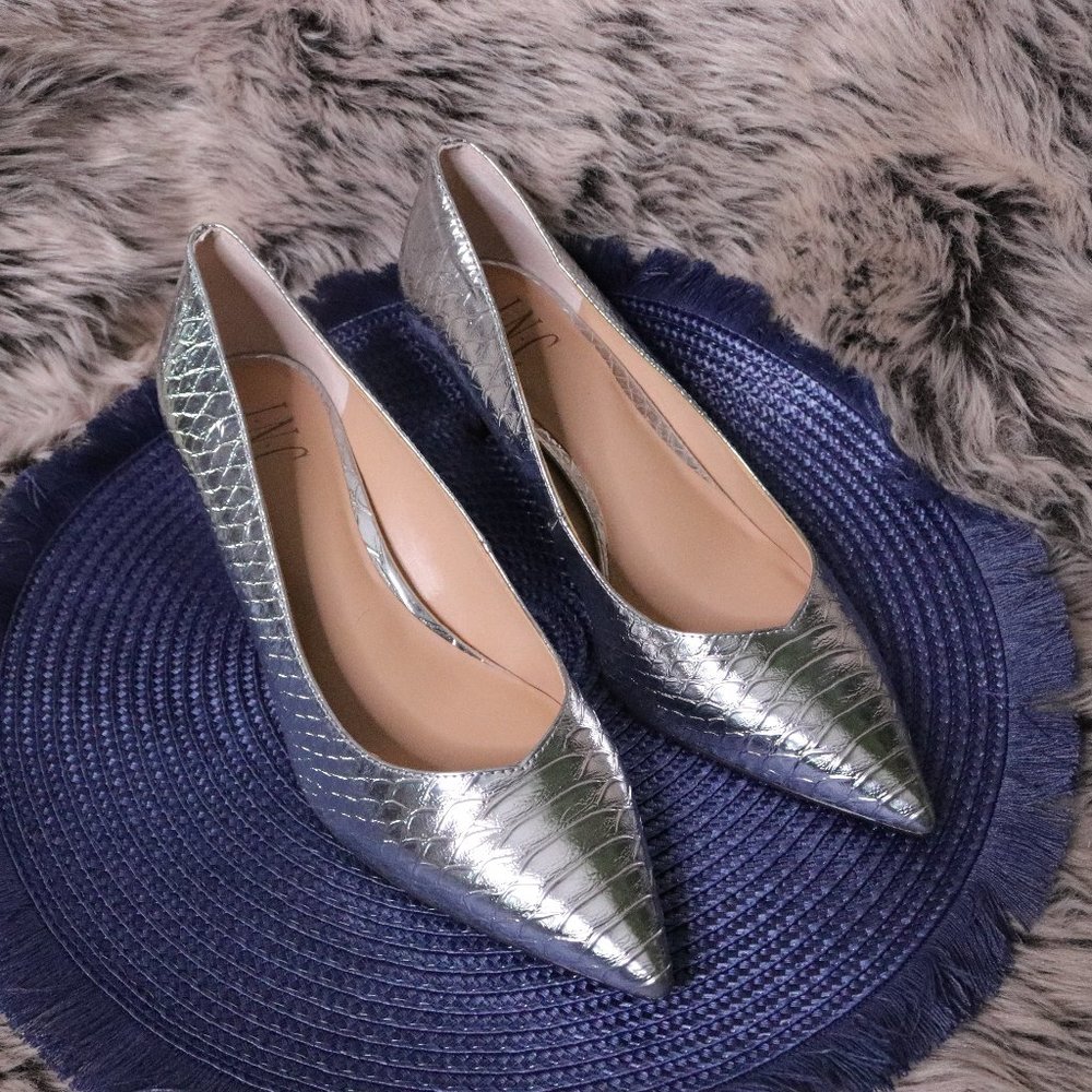 INC Silver Metallic Pointed Stilletos
